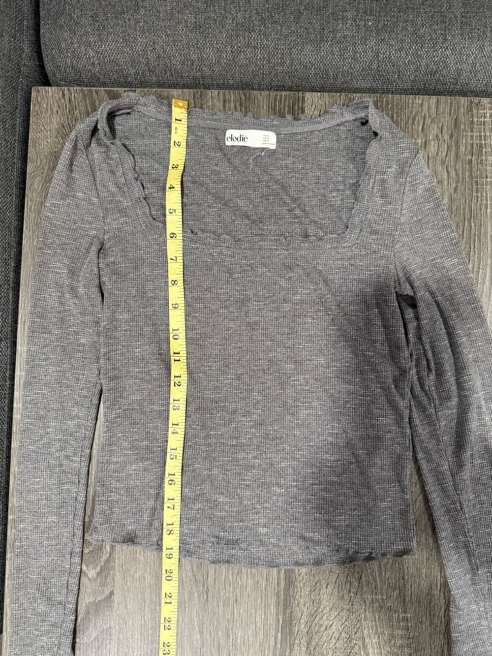 Elodie Gray Ribbed Long-Sleeve Square-Neck Top - Picture 4 of 12